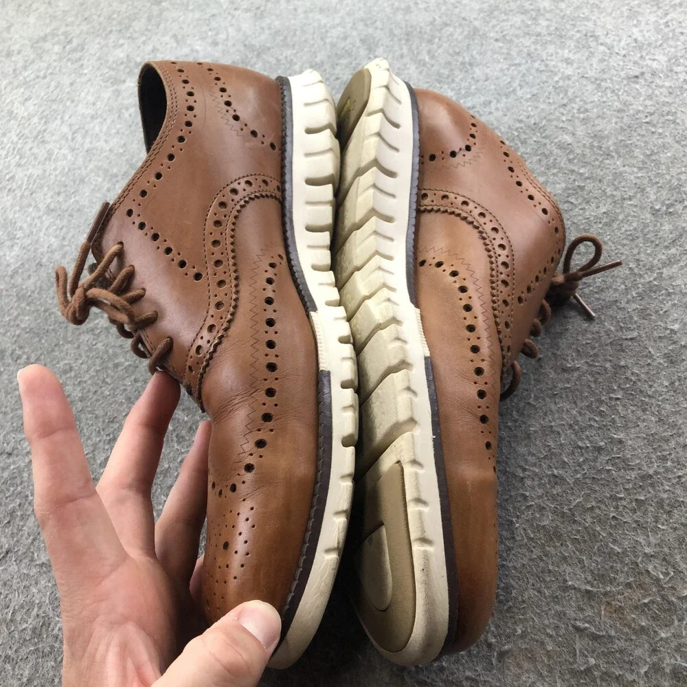 Cole Haan Zerogrand Shoes Mens 9.5 Brown Leather Wingtip Brogue Oxford Sneakers